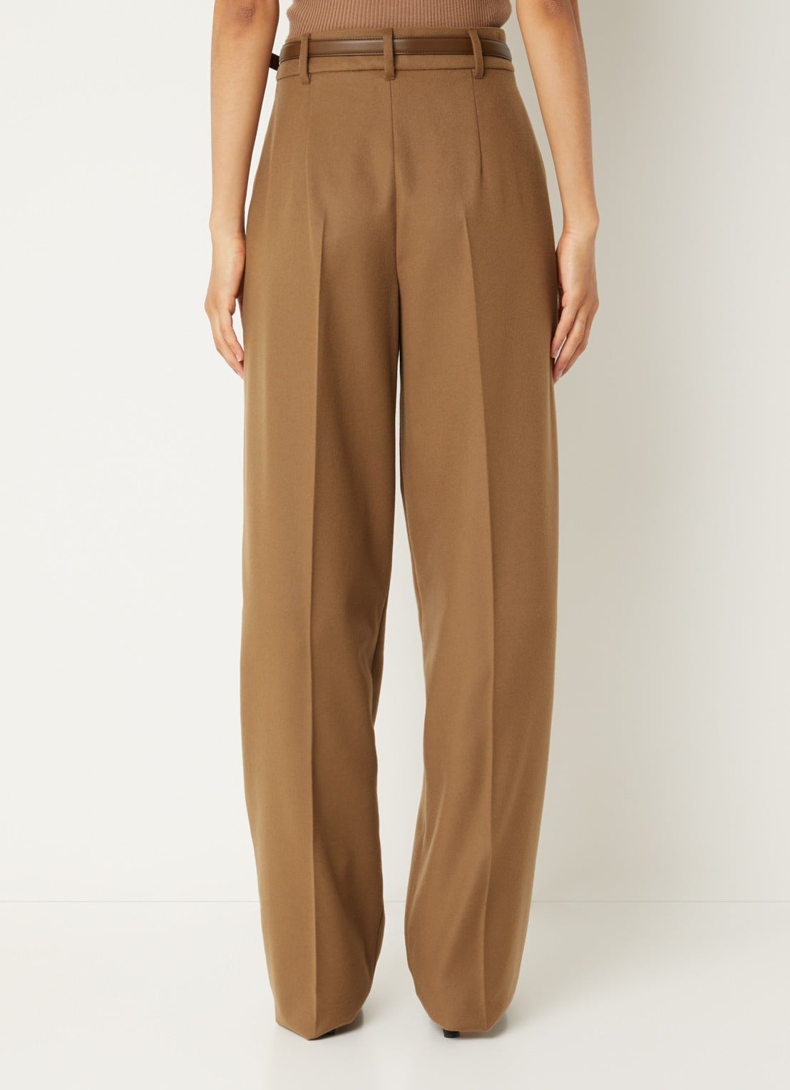 Max Mara Cocco high waist wide fit pantalon van wol - achterkant lichtbruin