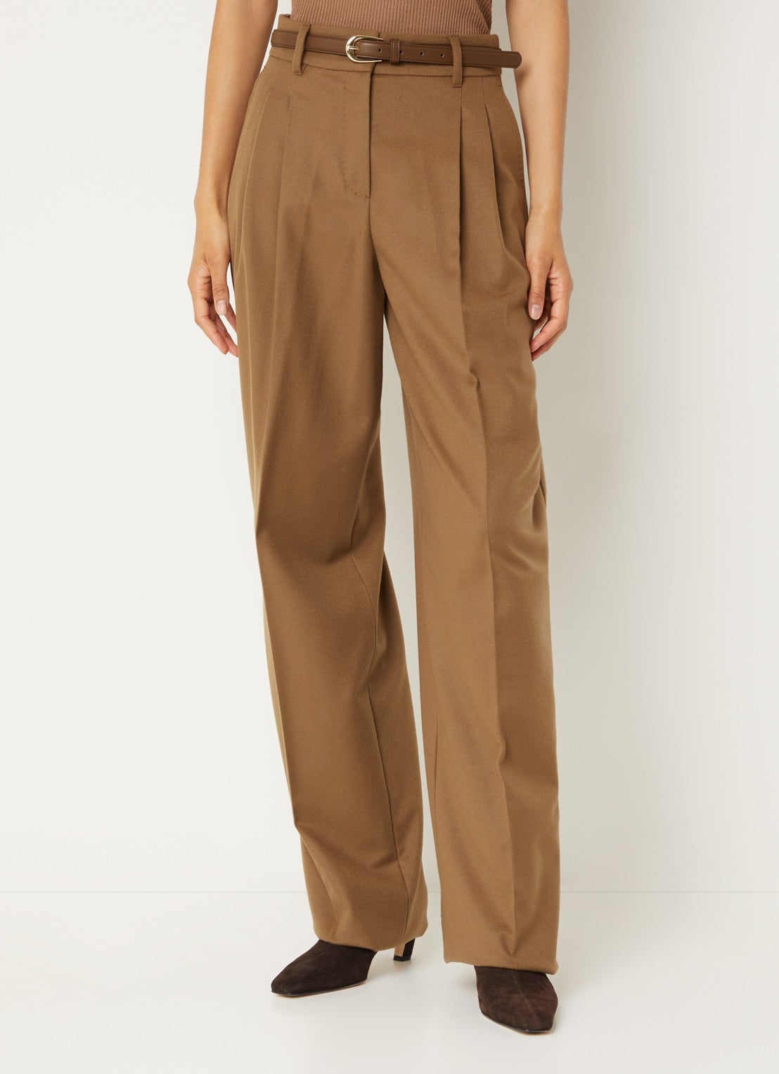 Max Mara Cocco high waist wide fit pantalon van wol - detail 4 lichtbruin