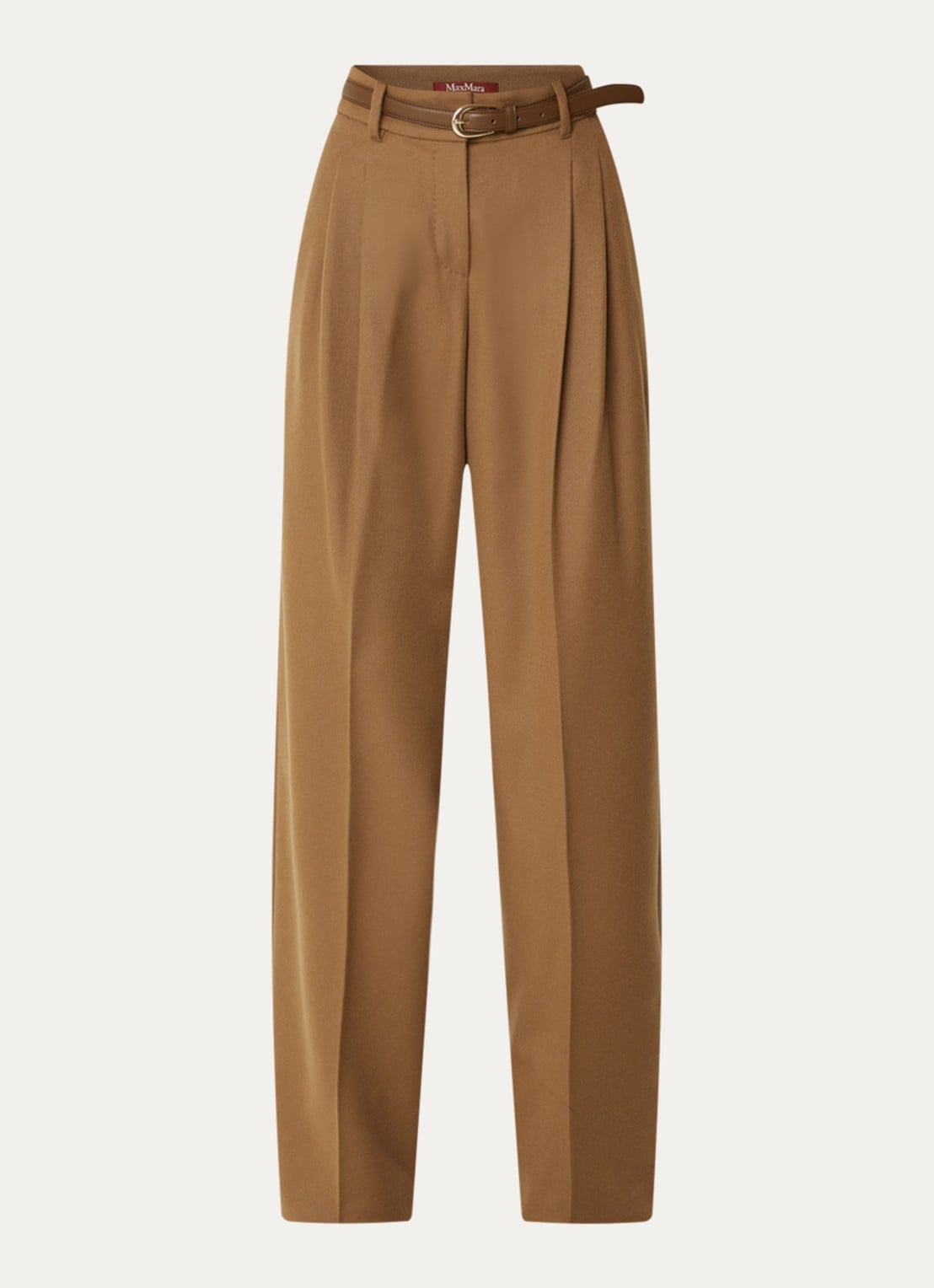 Max Mara Cocco high waist wide fit pantalon van wol - voorkant 2 lichtbruin