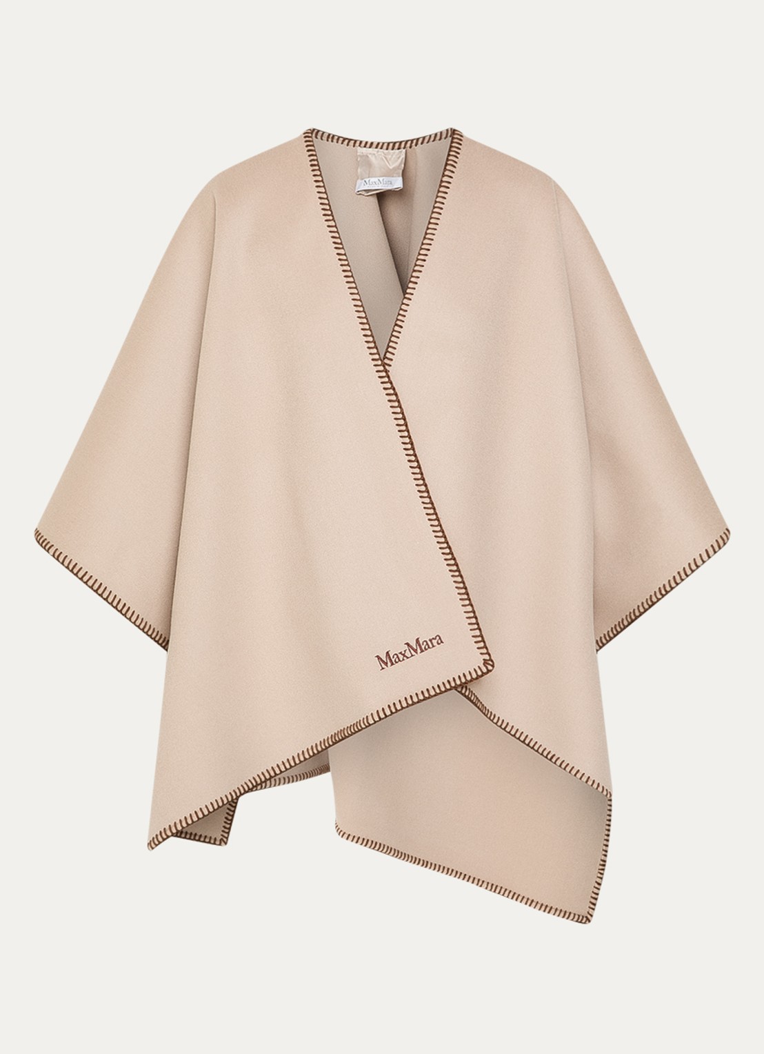 Max Mara Colomba cape van wol met ceintuur - voorkant zand