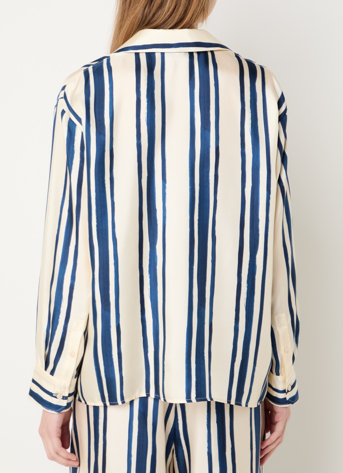 Max Mara Corona blouse van zijde met streepprint - achterkant blauw