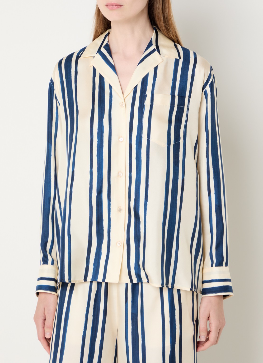 Max Mara Corona blouse van zijde met streepprint - detail 4 blauw