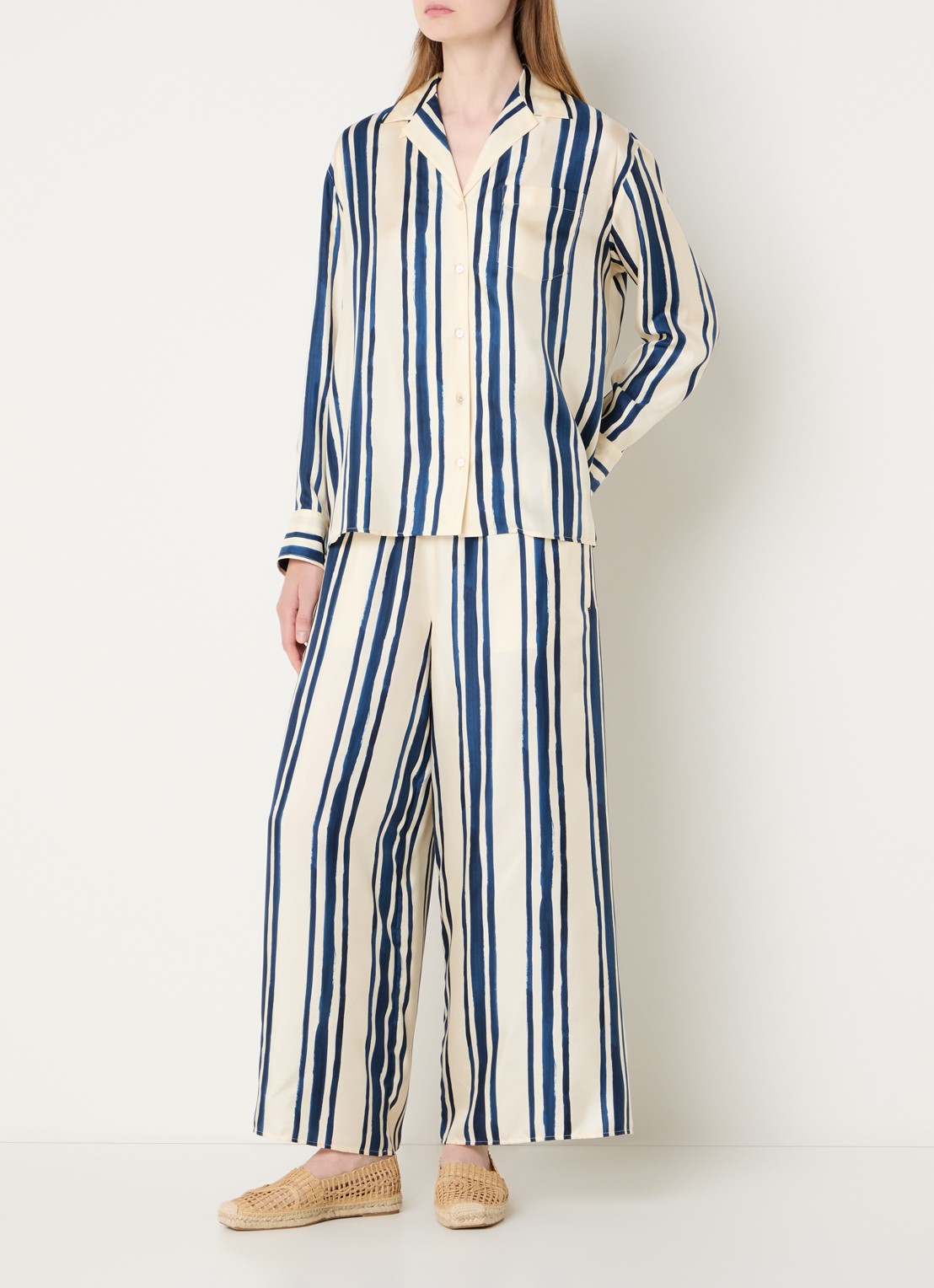 Max Mara Corona blouse van zijde met streepprint - voorkant 3 blauw