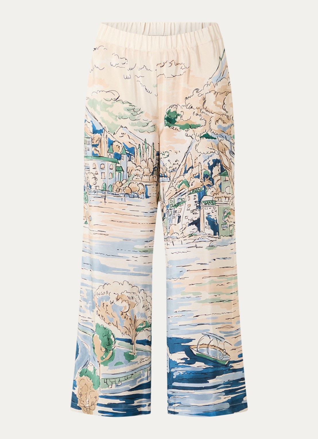 Max Mara Curva high waist straight fit broek van zijde met print - voorkant 3 lichtblauw