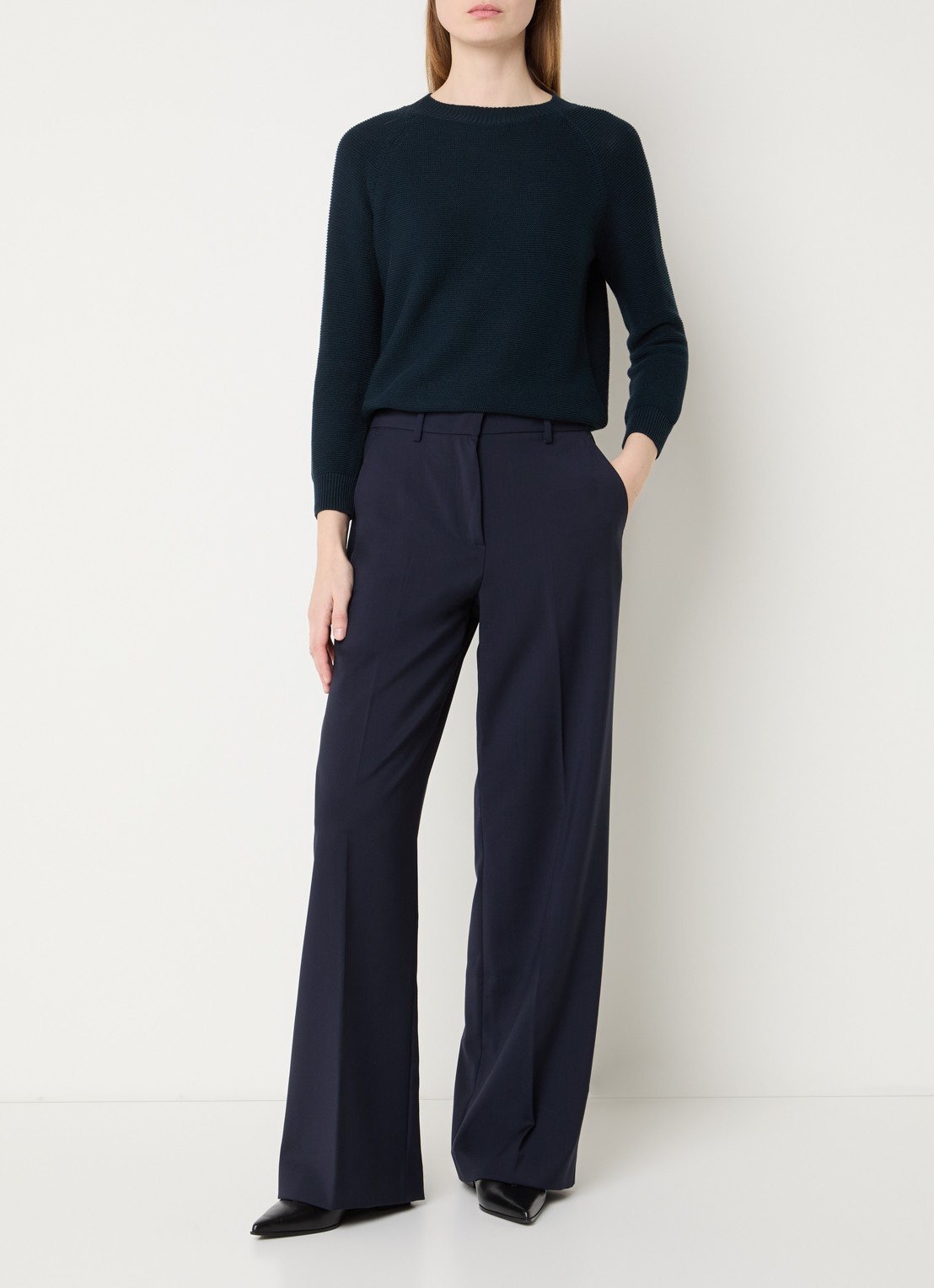 Max Mara Daere fijngebreide trui met ronde hals - voorkant 4 donkerblauw