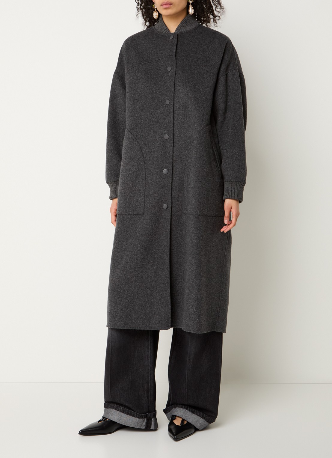 Max Mara Dalamaro mantel van scheerwol met steekzakken - detail 2 antraciet