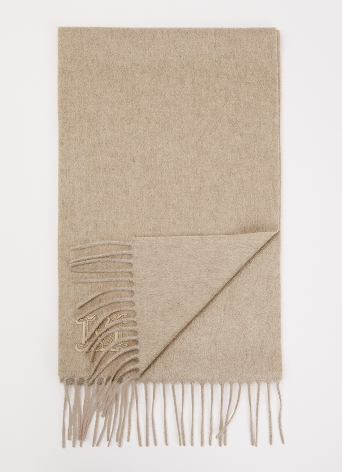 Max Mara Dalia sjaal van kasjmier met franjes 190 x 30 cm  - voorkant 3 beige