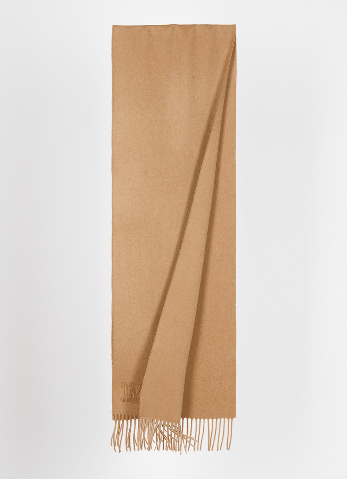 Max Mara Dalia sjaal van kasjmier met franjes 190 x 30 cm  - detail camel
