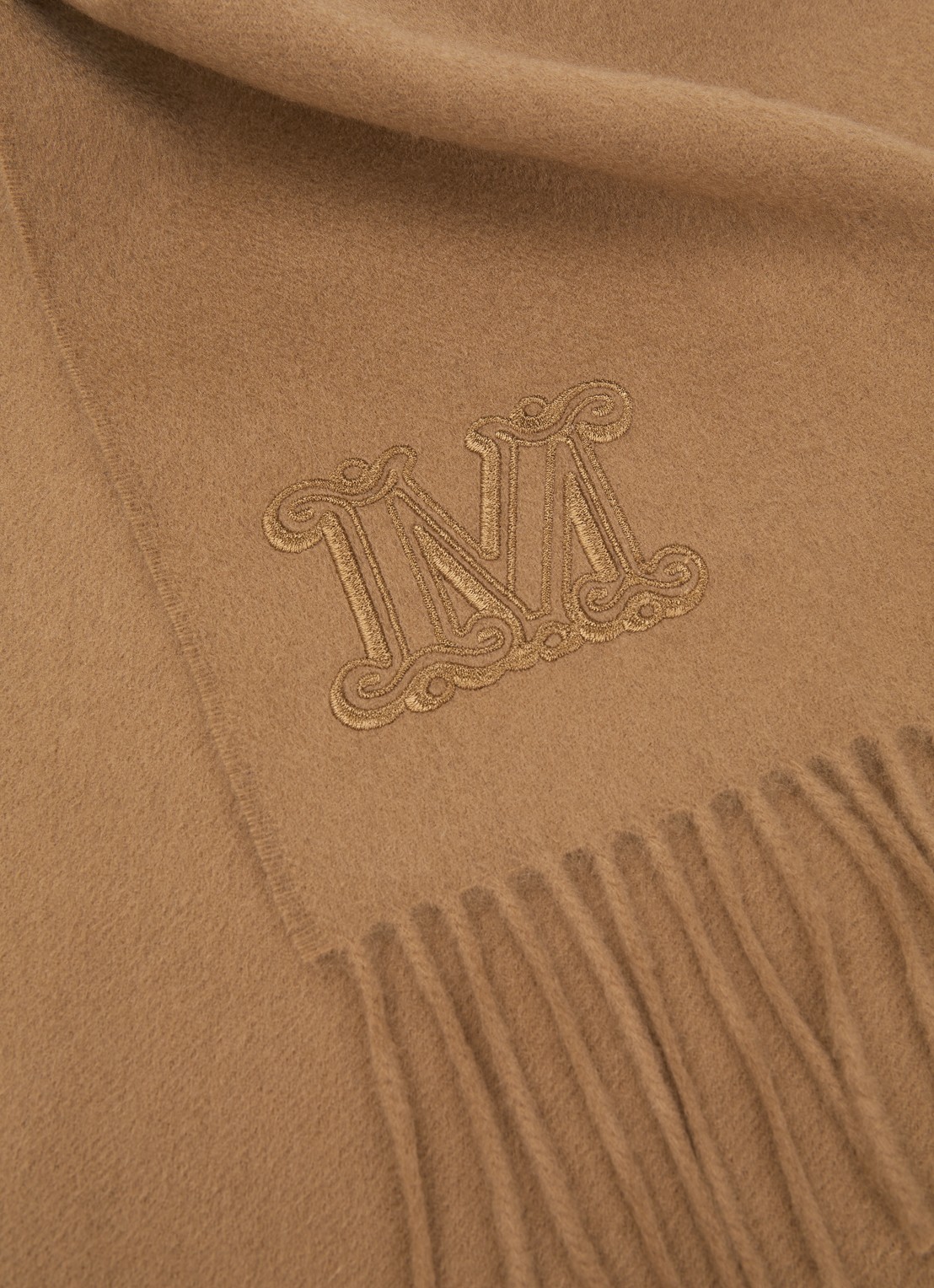 Max Mara Dalia sjaal van kasjmier met franjes 190 x 30 cm  - detail 2 camel