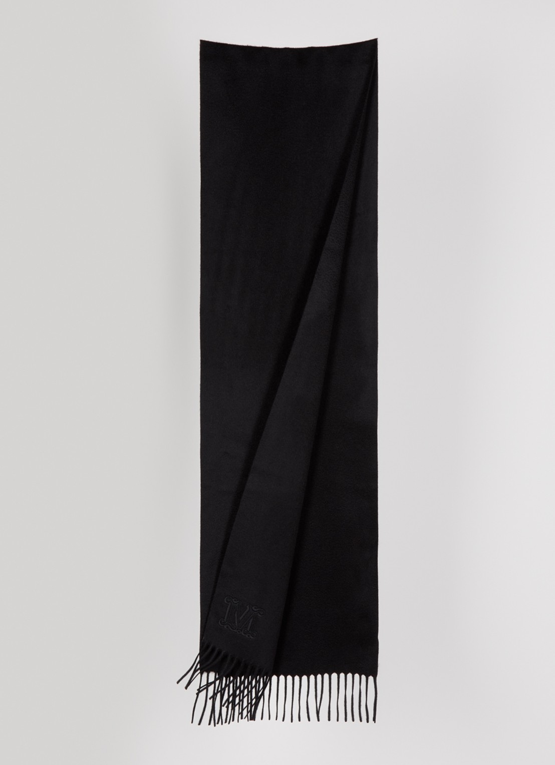 Max Mara Dalia sjaal van kasjmier met franjes 190 x 30 cm  - detail zwart