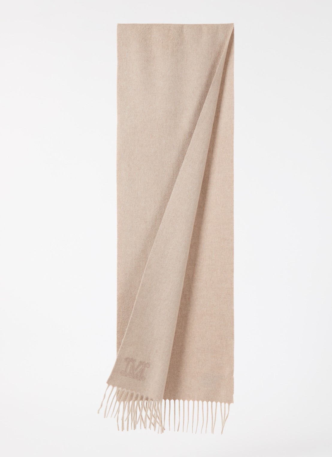 Max Mara Dalia sjaal van kasjmier met franjes 190 x 30 cm  - detail 2 zand