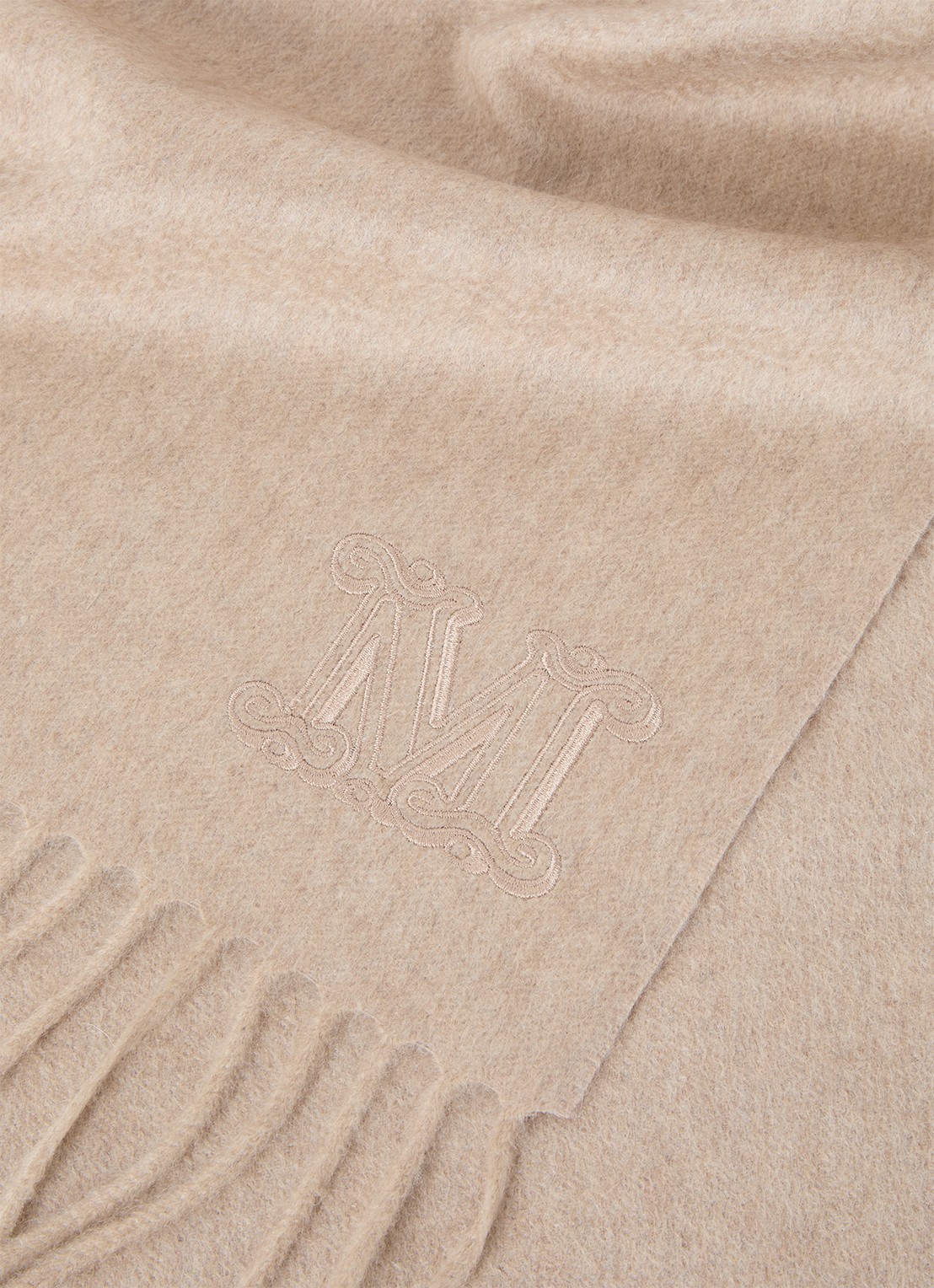 Max Mara Dalia sjaal van kasjmier met franjes 190 x 30 cm  - detail 3 zand