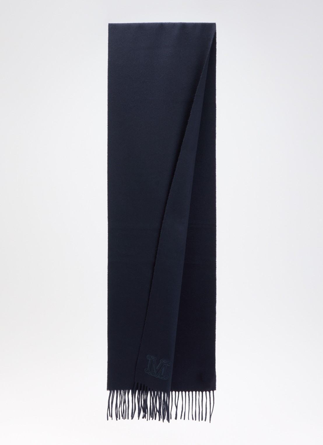 Max Mara Dalia sjaal van kasjmier met franjes 190 x 30 cm - detail 2 donkerblauw