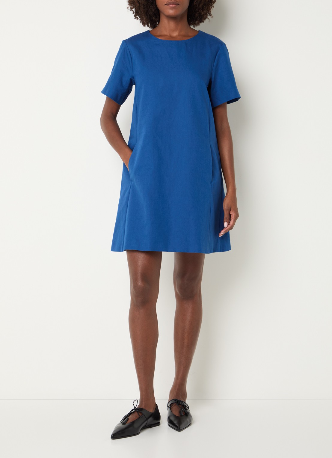 Max Mara Daloa mini jurk in linnenblend - voorkant 2 blauw