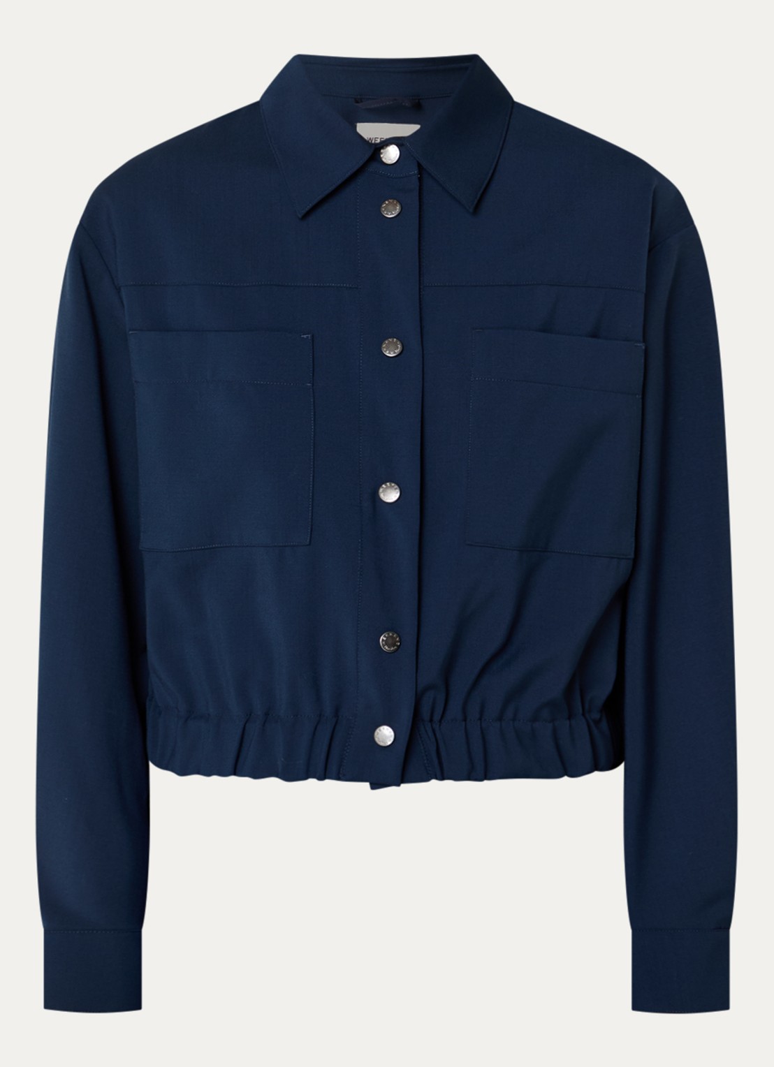 Max Mara Decano cropped jack van scheerwol met opgestikte zakken - voorkant 2 donkerblauw
