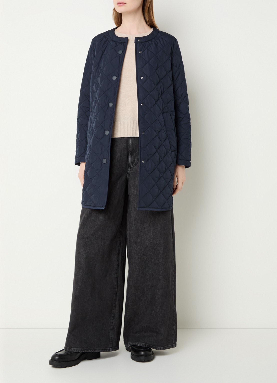 Max Mara Derio gewatteerde jas met capuchon - voorkant 2 donkerblauw
