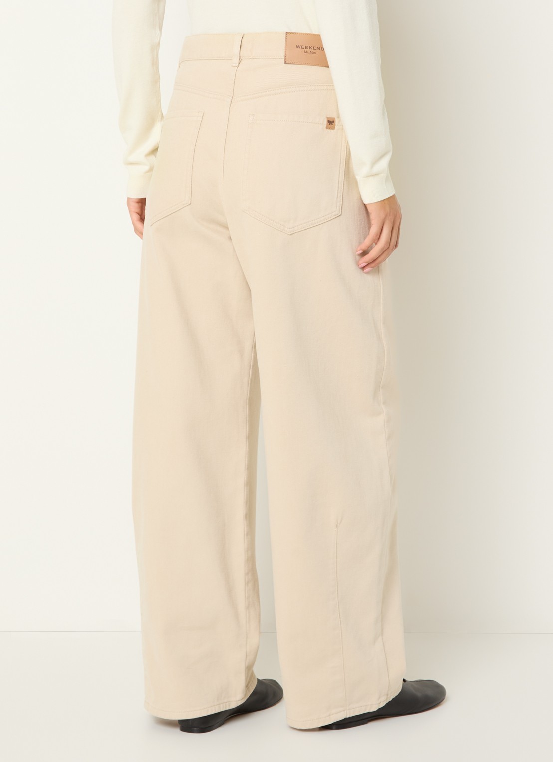 Max Mara Dordine high waist wide fit broek met steekzakken - achterkant creme