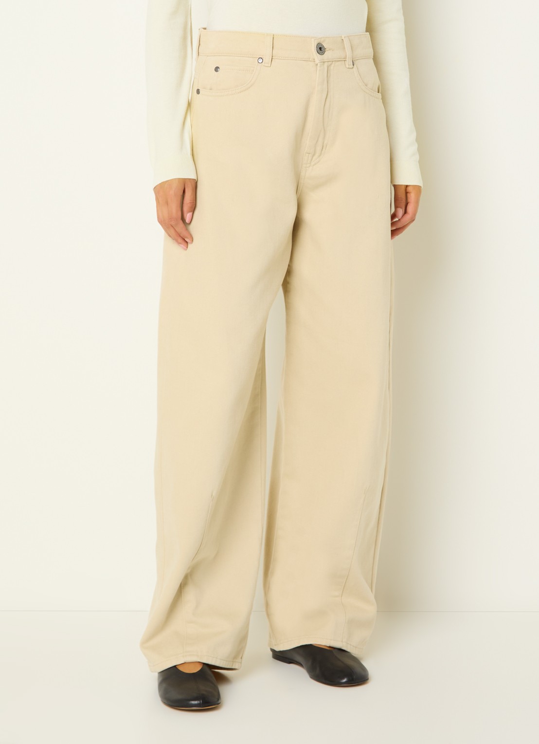 Max Mara Dordine high waist wide fit broek met steekzakken - detail 4 creme