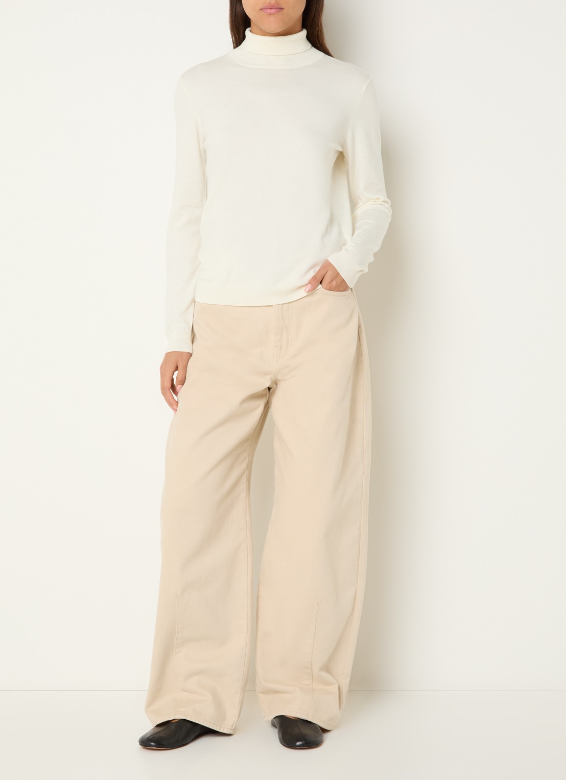 Max Mara Dordine high waist wide fit broek met steekzakken - voorkant 3 creme