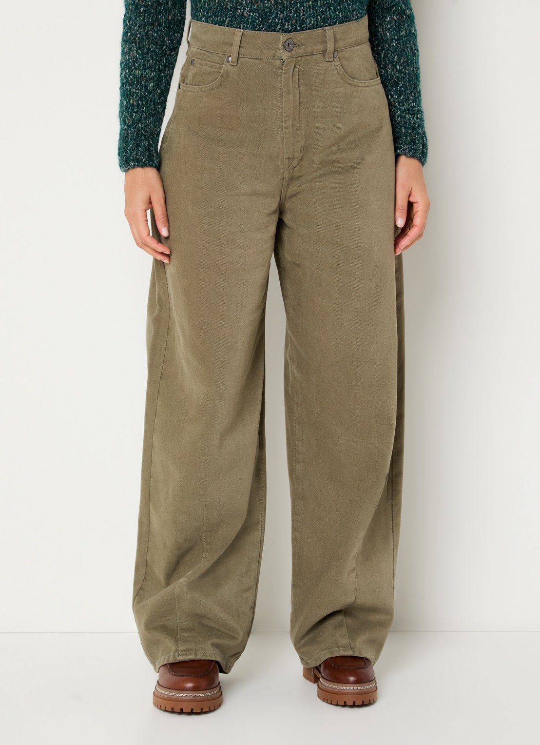 Max Mara Dordine high waist wide fit broek met steekzakken - detail 2 khaki