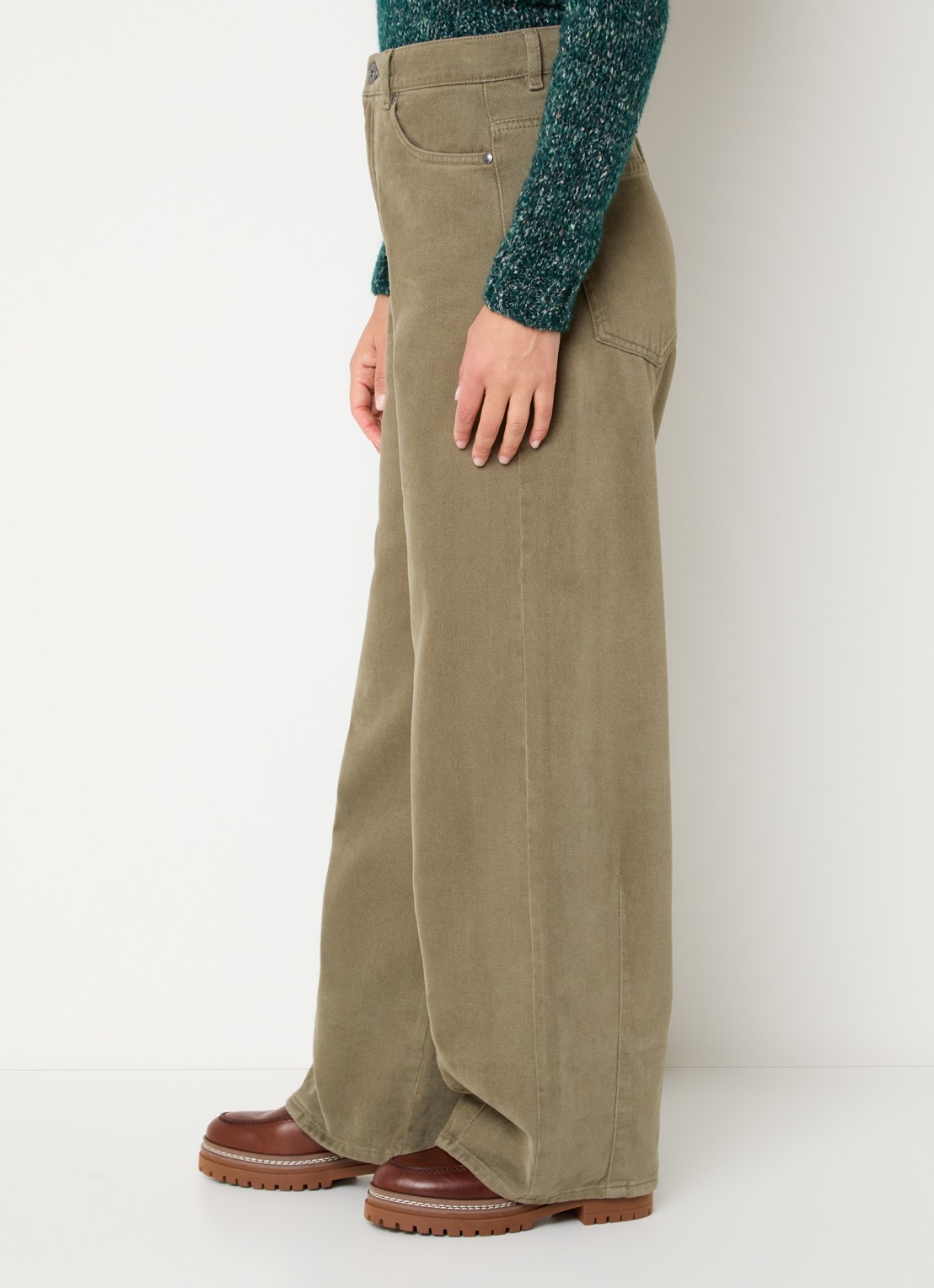 Max Mara Dordine high waist wide fit broek met steekzakken - detail 3 khaki