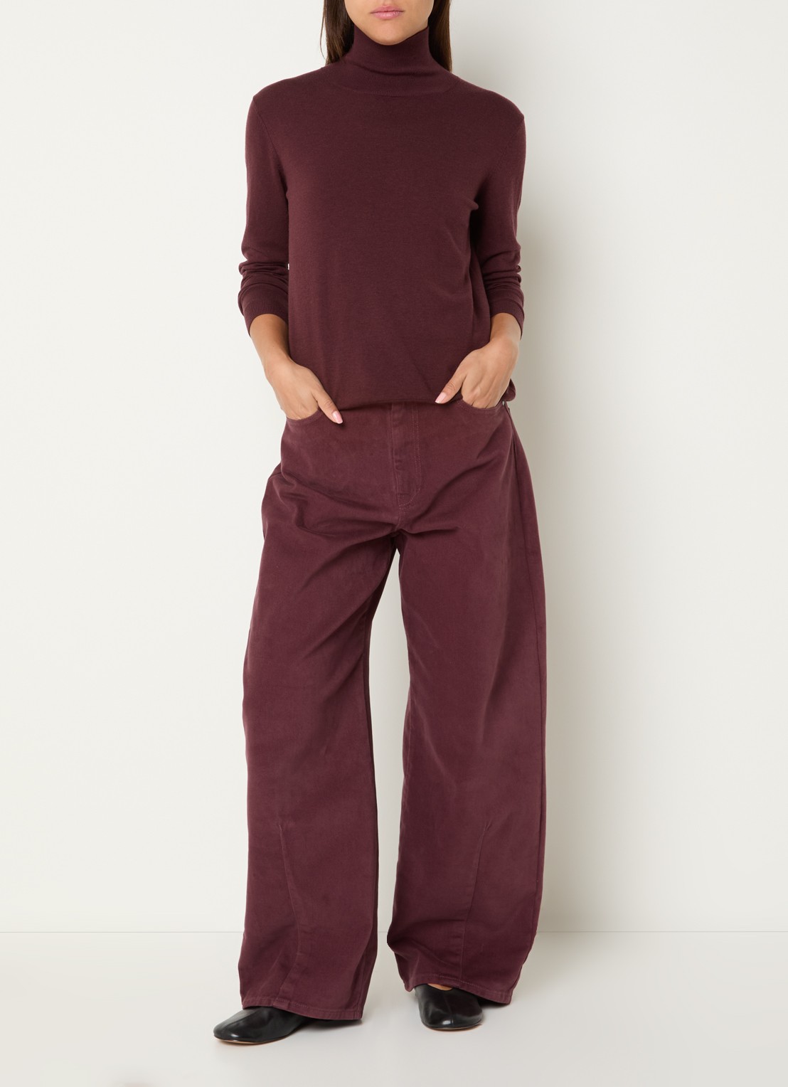 Max Mara Dordine high waist wide fit broek met steekzakken - voorkant 5 bordeauxrood