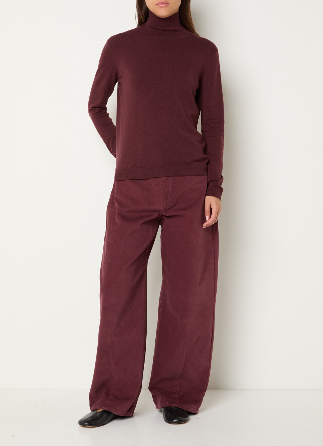 Max Mara Dordine high waist wide fit broek met steekzakken - voorkant 2 bordeauxrood