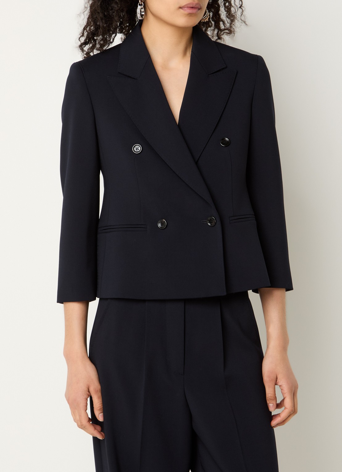 Max Mara Dorico double-breasted blazer van wol met schoudervulling - detail 2 donkerblauw