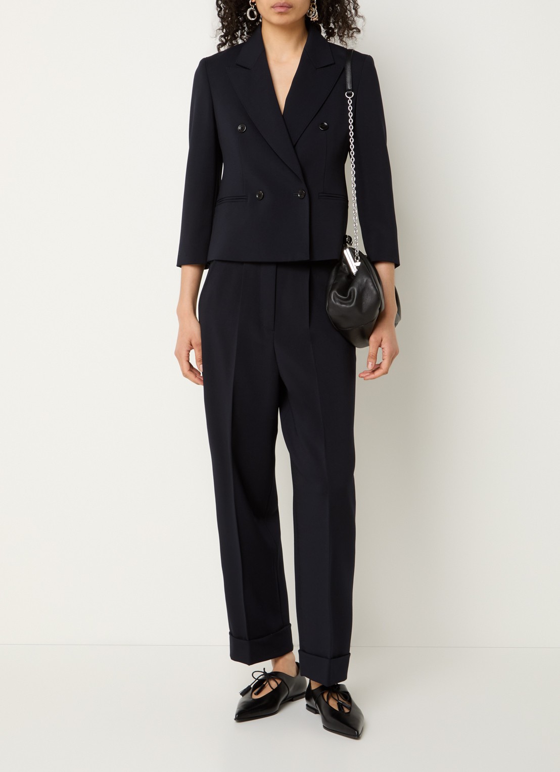 Max Mara Dorico double-breasted blazer van wol met schoudervulling - voorkant 4 donkerblauw