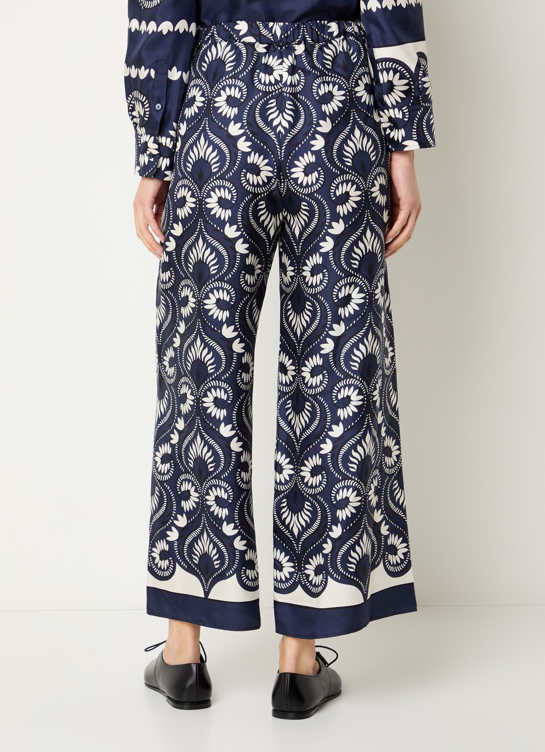 Max Mara Dottica high waist straight fit pantalon van zijde met print - achterkant donkerblauw