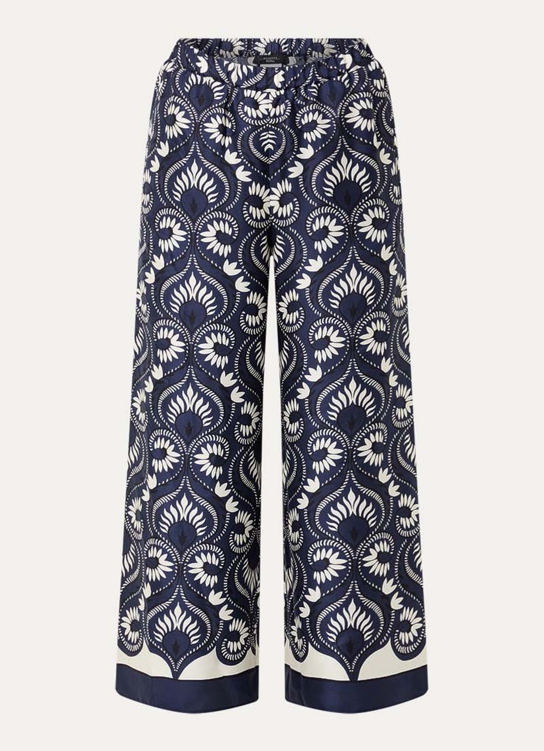 Max Mara Dottica high waist straight fit pantalon van zijde met print - voorkant 2 donkerblauw