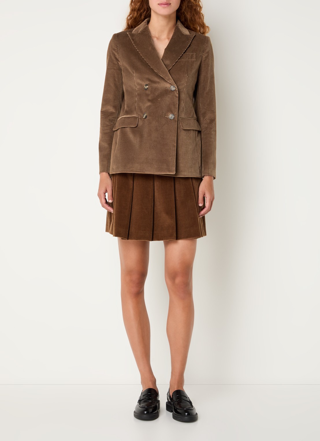 Max Mara Double-breasted blazer van coduroy - voorkant 4 bruin
