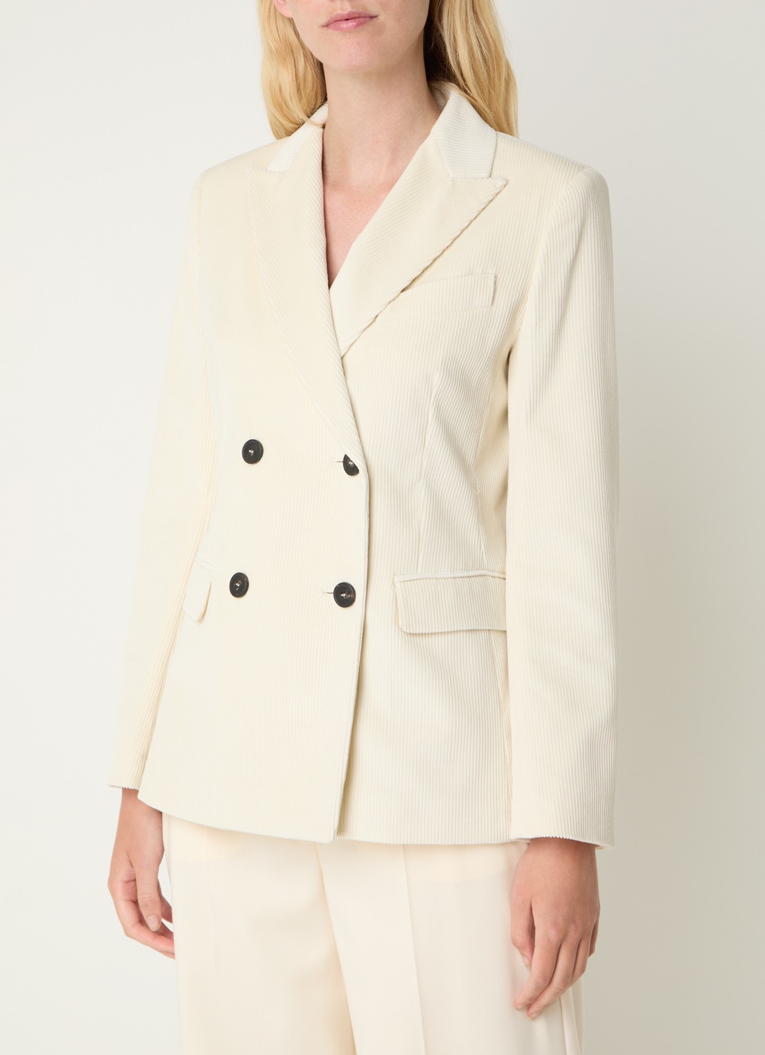 Max Mara Double-breasted blazer van coduroy - detail creme