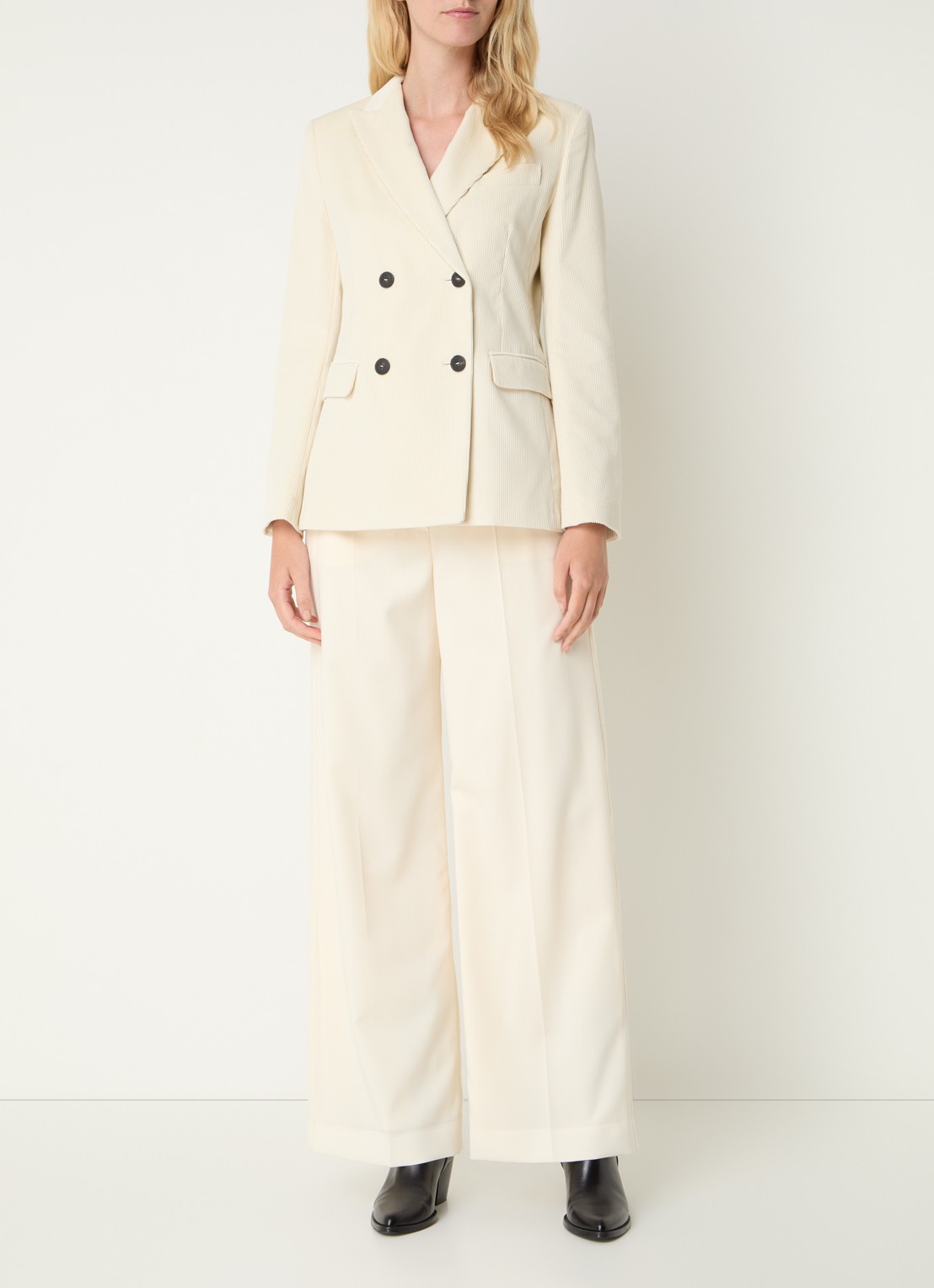 Max Mara Double-breasted blazer van coduroy - voorkant 3 creme