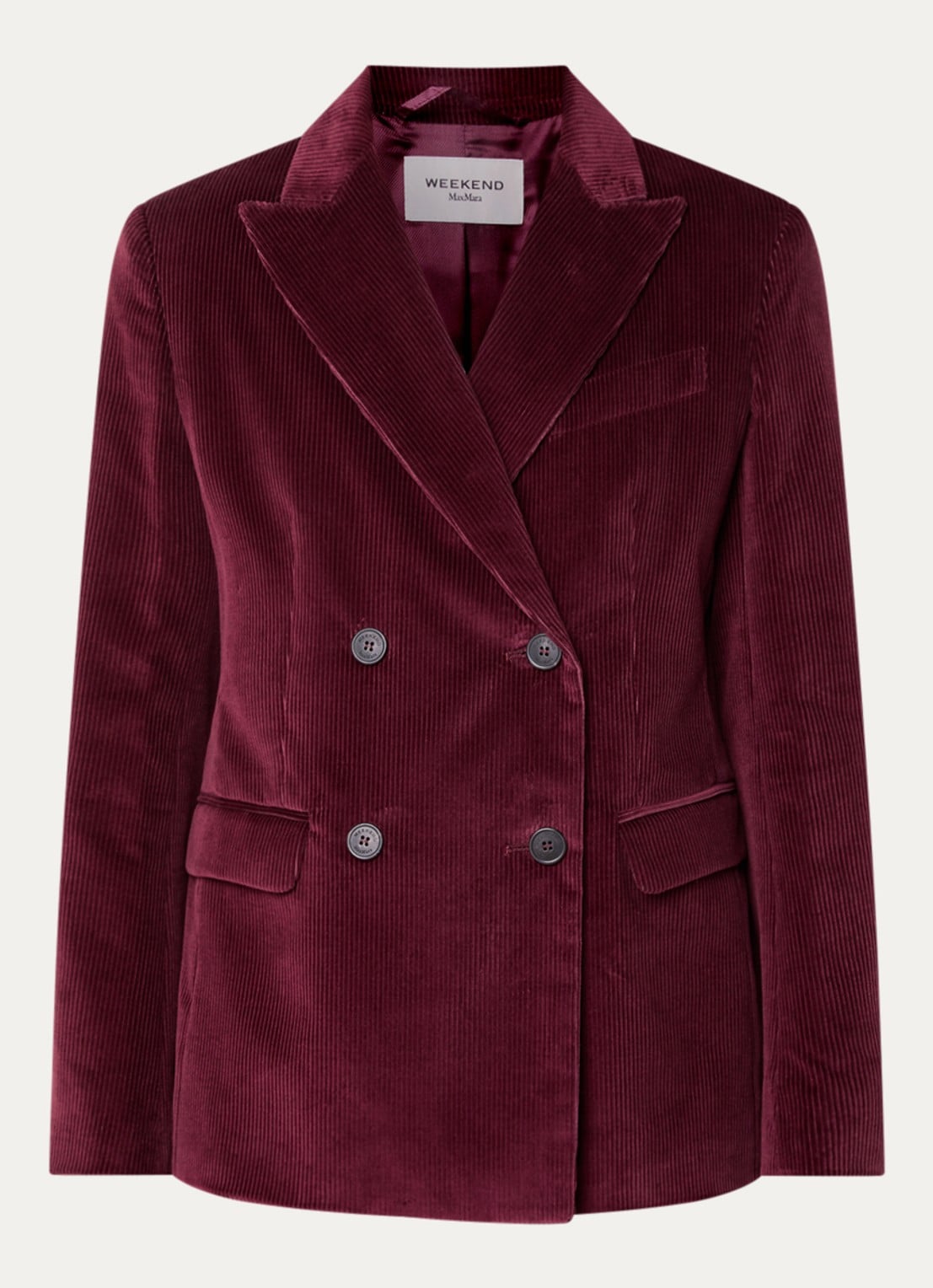 Max Mara Double-breasted blazer van corduroy - voorkant bordeauxrood