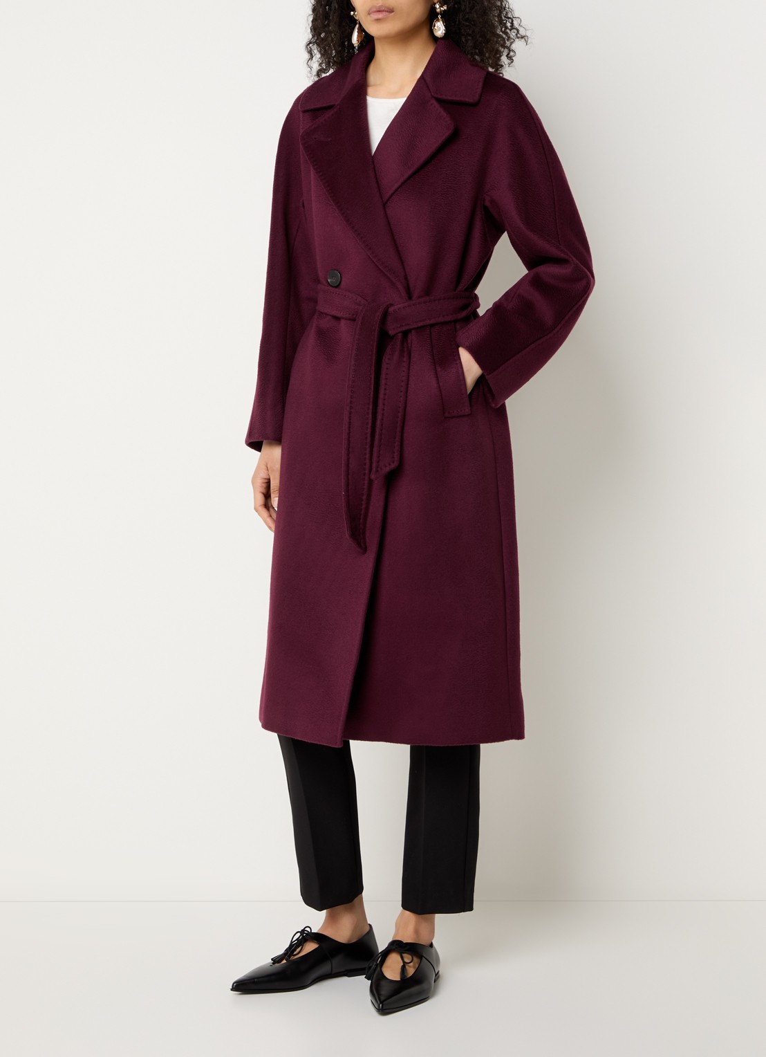 Max Mara Double-breasted blazer van wol met ceintuur - detail 2 bordeauxrood