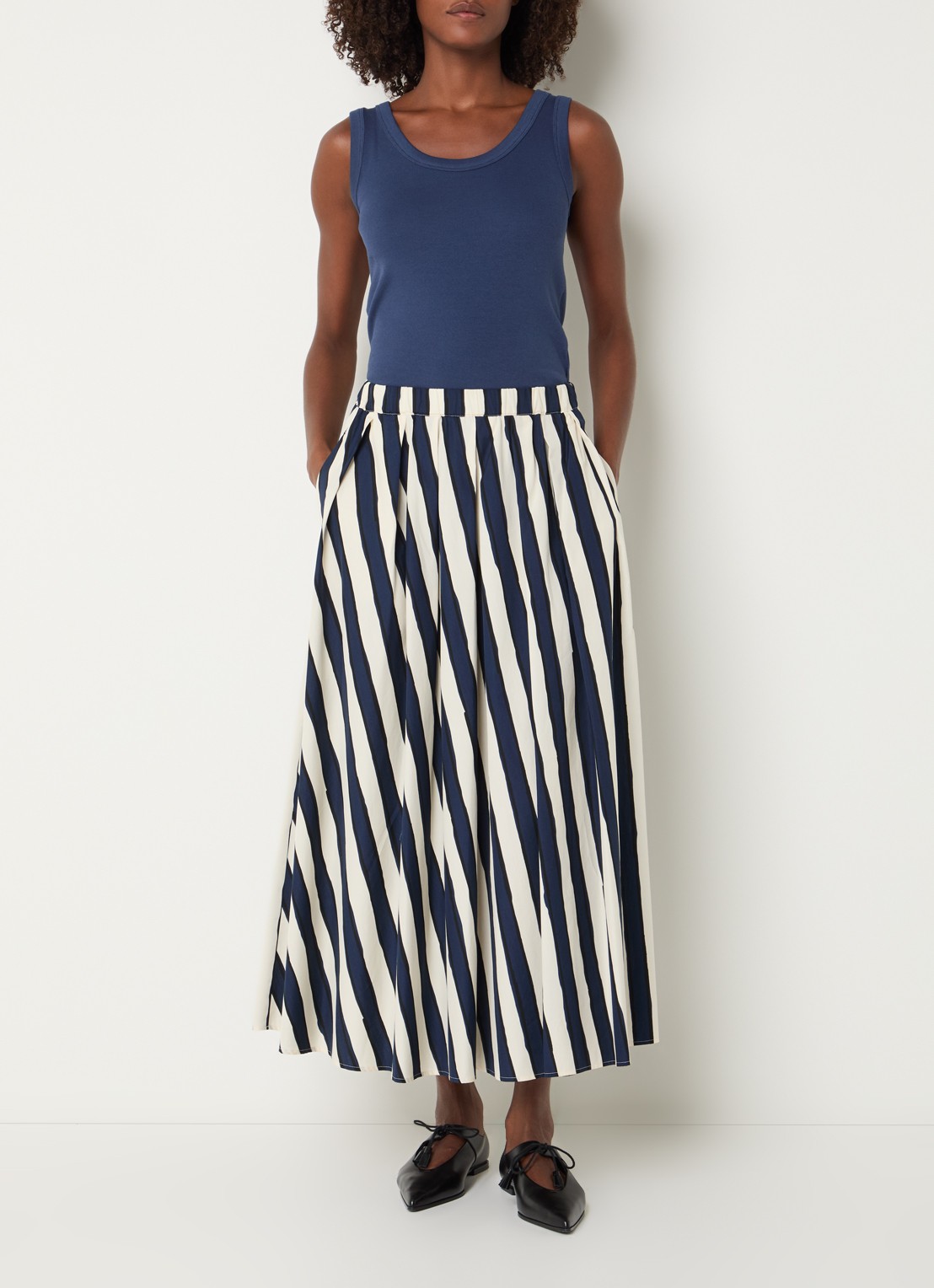Max Mara Duomo midi rok met print en steekzakken - voorkant 3 donkerblauw