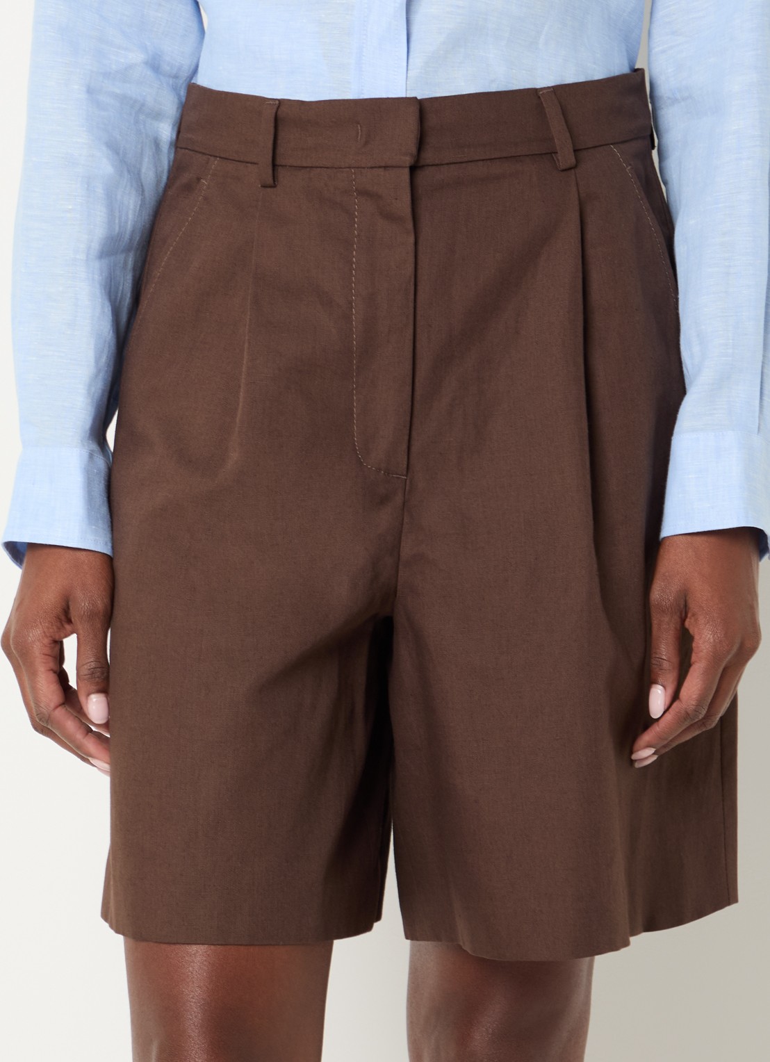 Max Mara Ecuba high waist straight fit korte broek in linnenblend - detail 3 bruin