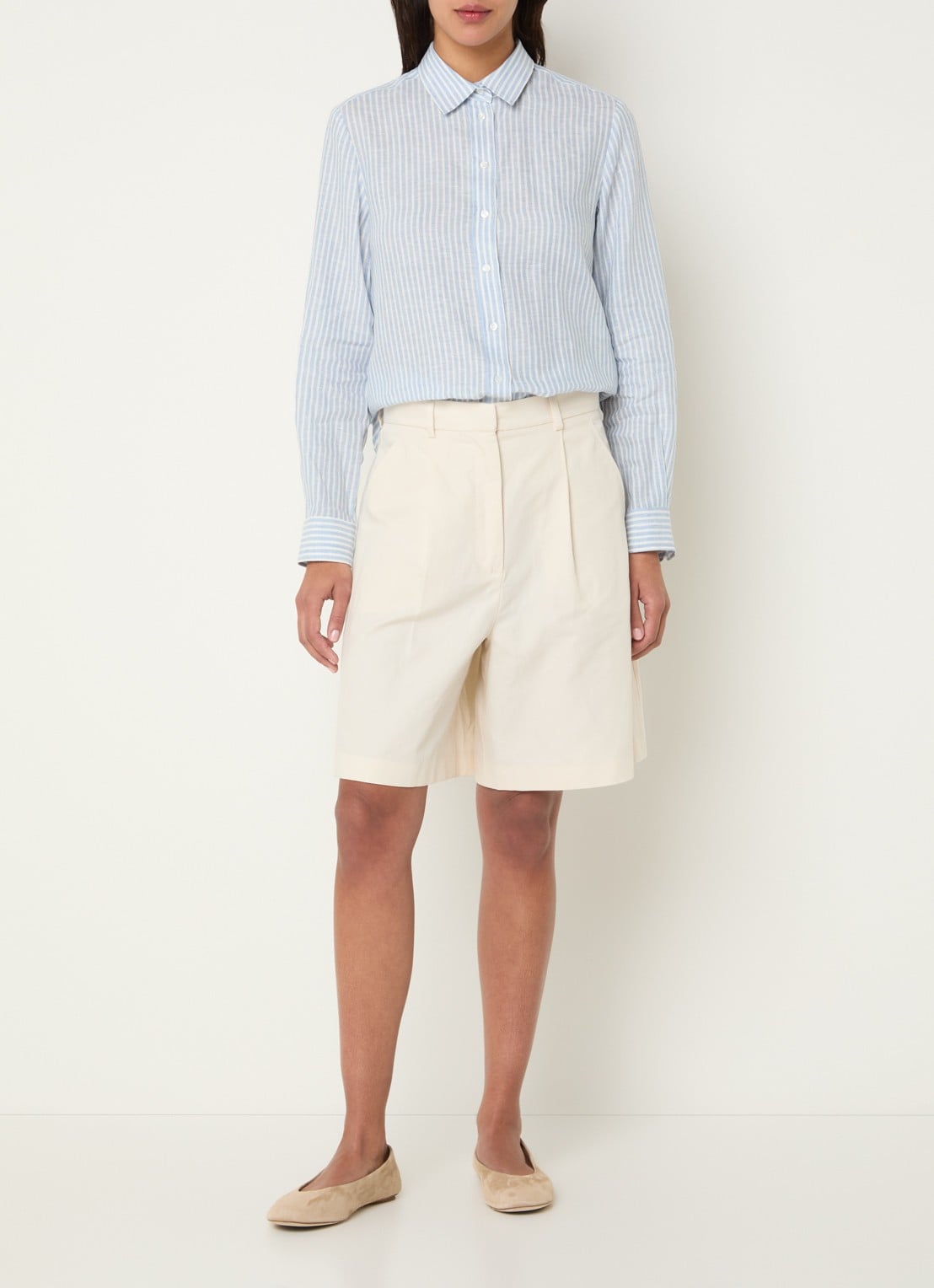 Max Mara Ecuba high waist straight fit korte broek in linnenblend - voorkant 3 gebroken wit