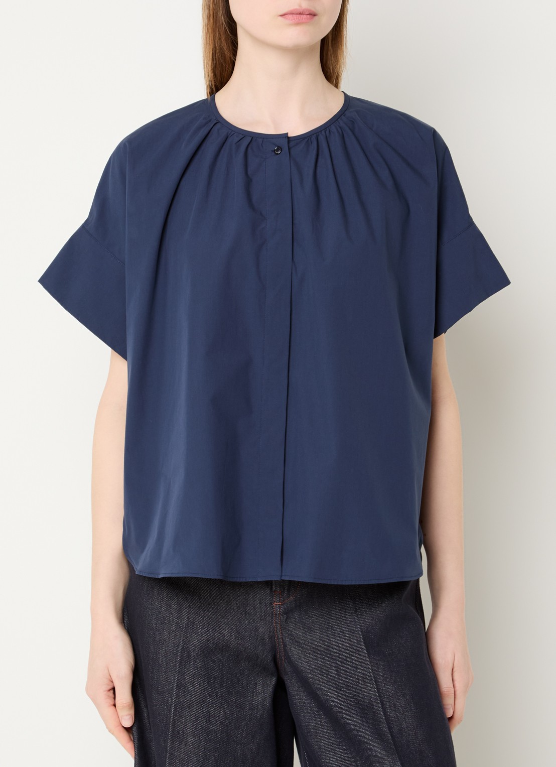 Max Mara Educata tuniek met ronde hals - detail 4 donkerblauw