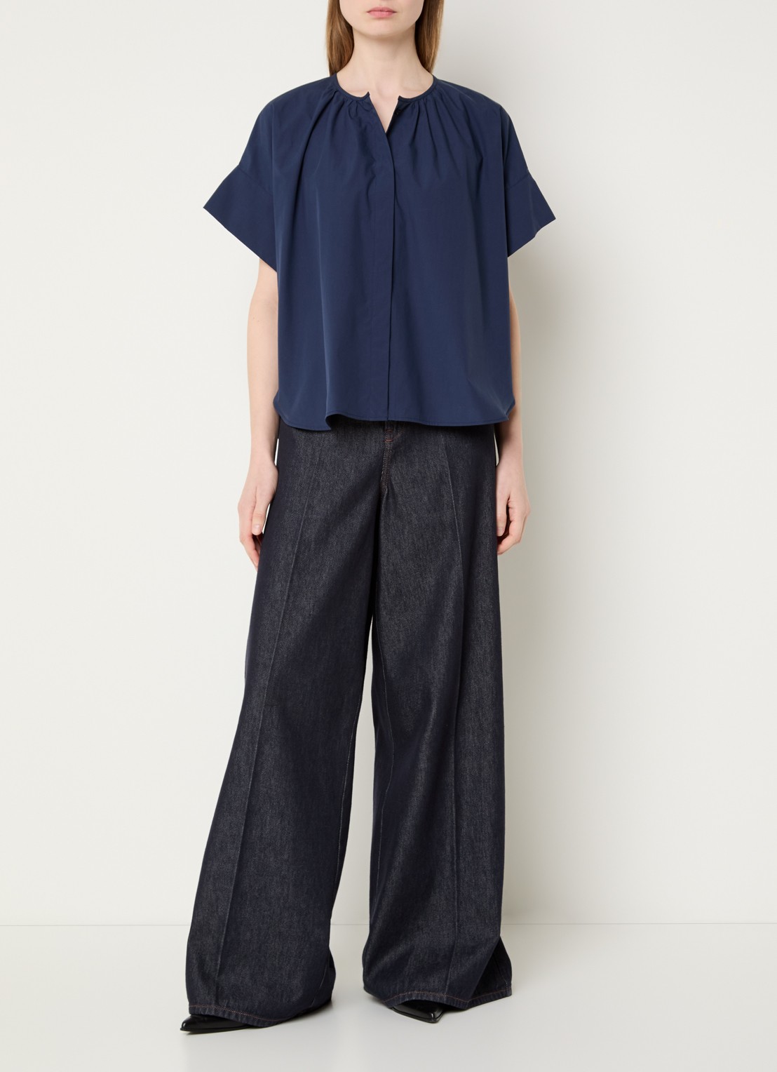Max Mara Educata tuniek met ronde hals - voorkant 3 donkerblauw