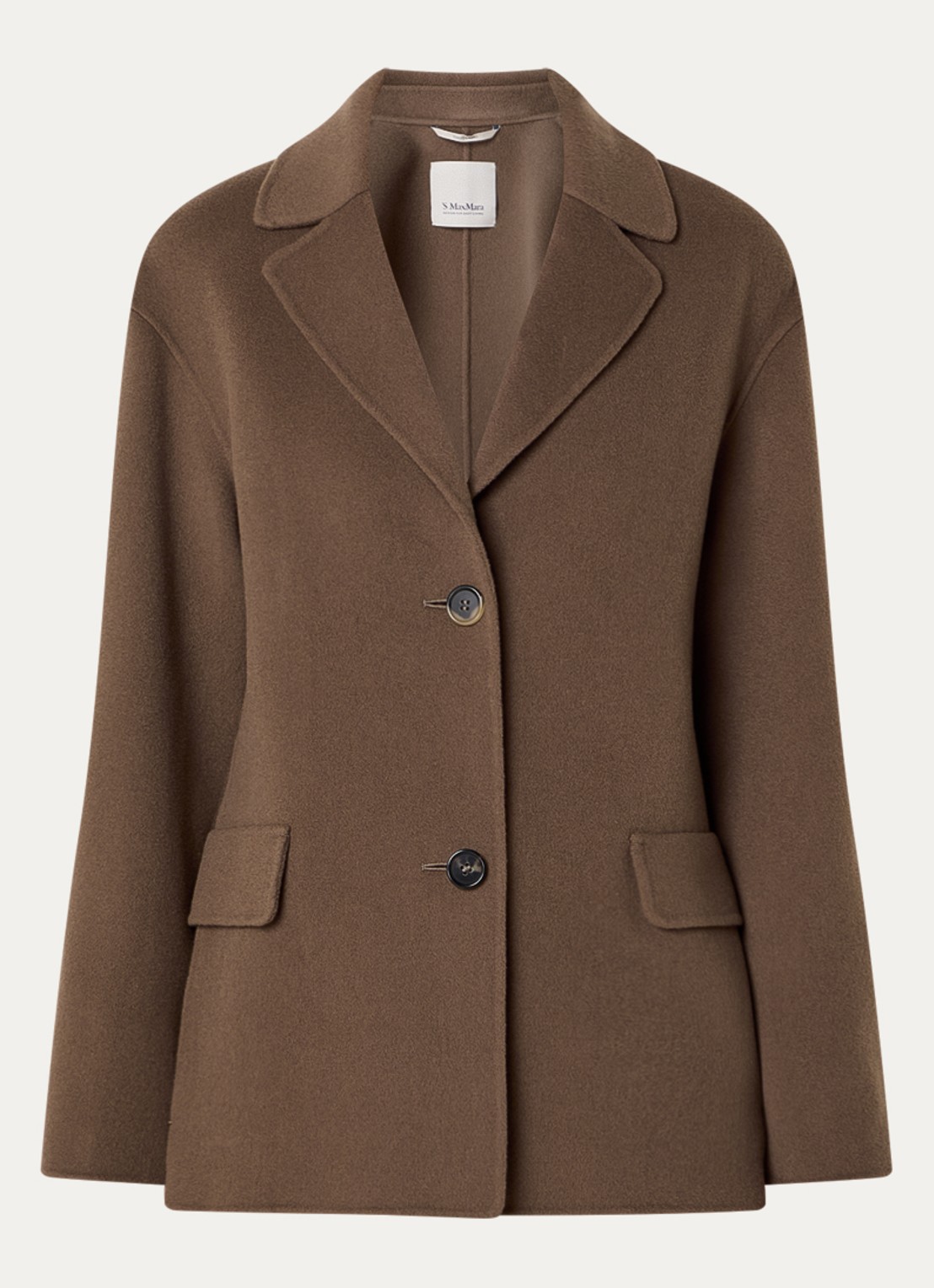 Max Mara Elfi mantel van scheerwol met steekzakken - voorkant lichtbruin