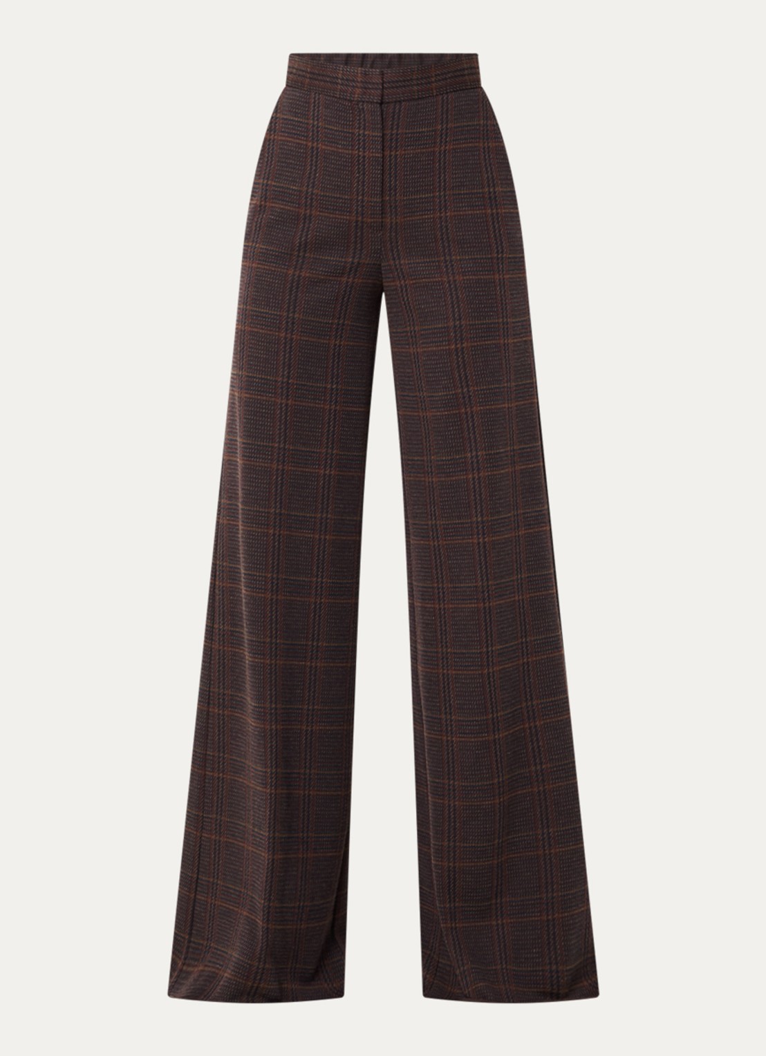 Max Mara Emiro high waist wide fit pantalon in scheerwolblend met ruitdessin - voorkant 3 roodbruin