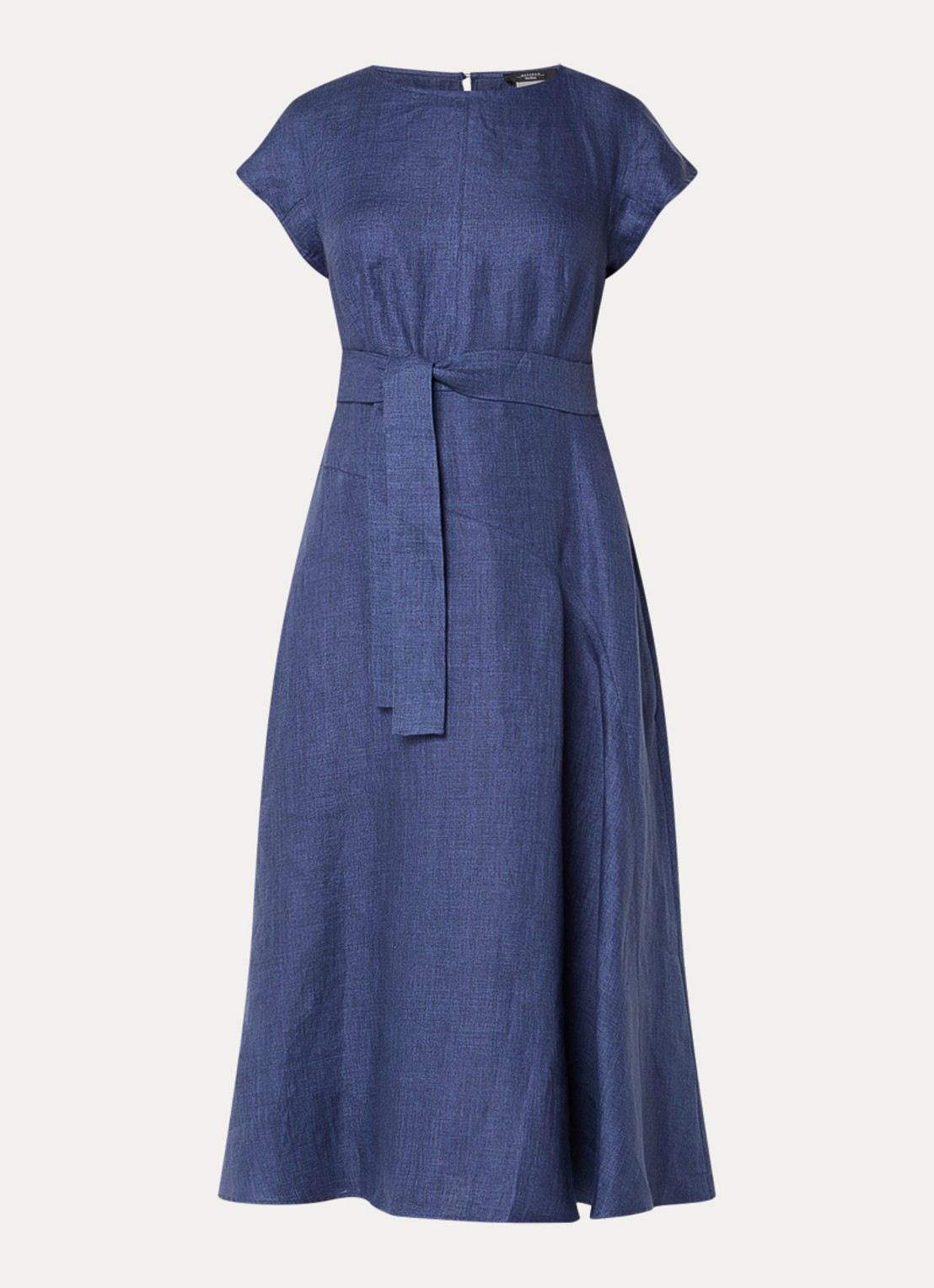 Max Mara Esordio midi jurk van linnen met strikceintuur - voorkant donkerblauw