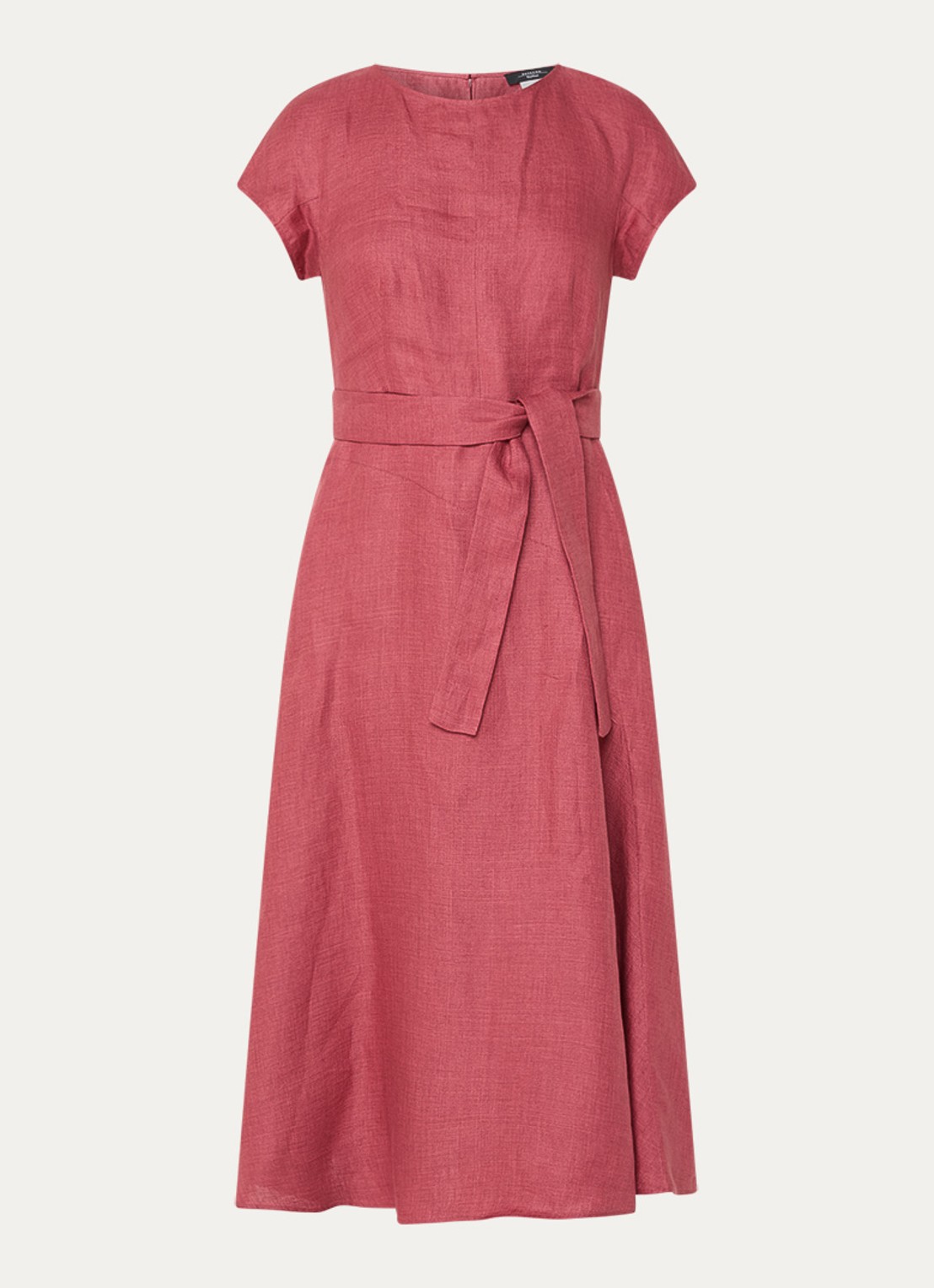 Max Mara Esordio midi jurk van linnen met strikceintuur - voorkant 3 donkerroze