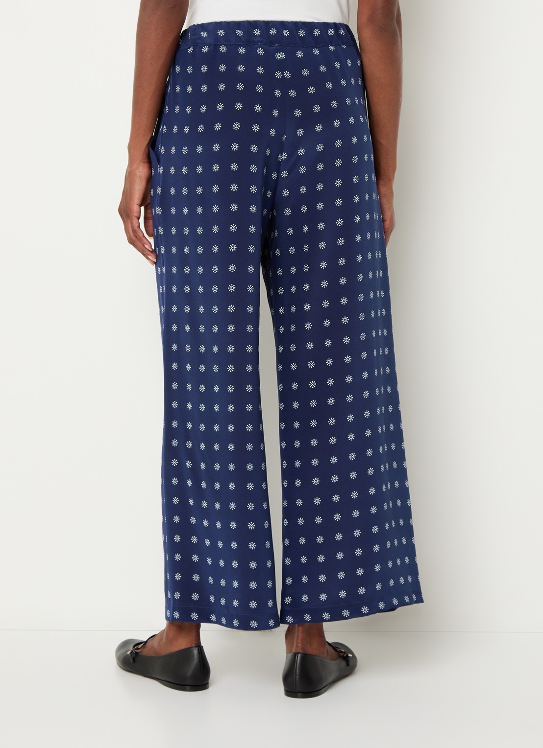 Max Mara Eusebio high waist loose fit pantalon van zijde met print - achterkant 4 donkerblauw