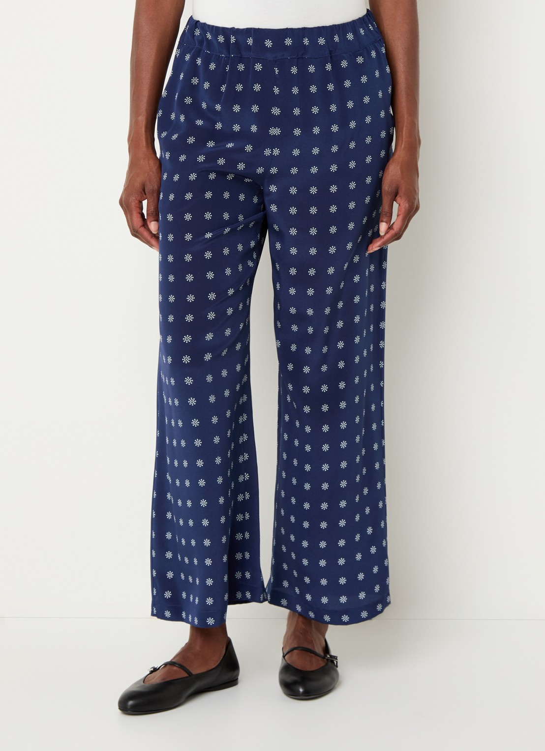 Max Mara Eusebio high waist loose fit pantalon van zijde met print - detail donkerblauw