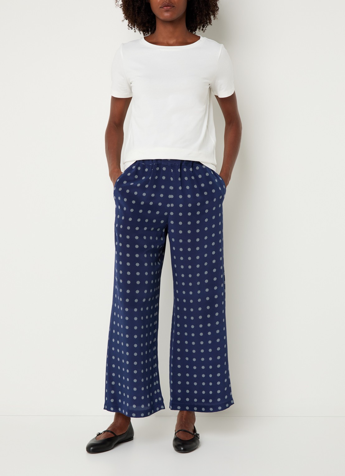Max Mara Eusebio high waist loose fit pantalon van zijde met print - voorkant 3 donkerblauw