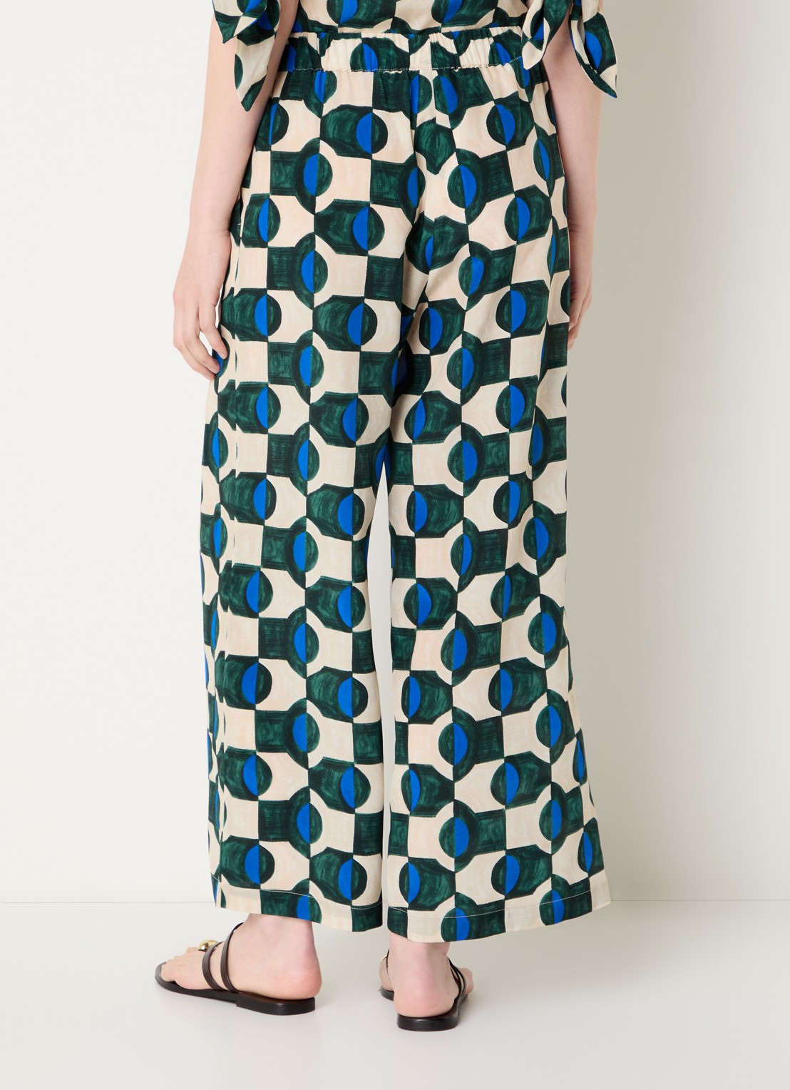 Max Mara Eusebio high waist wide fit broek van zijde met print - achterkant donkergroen
