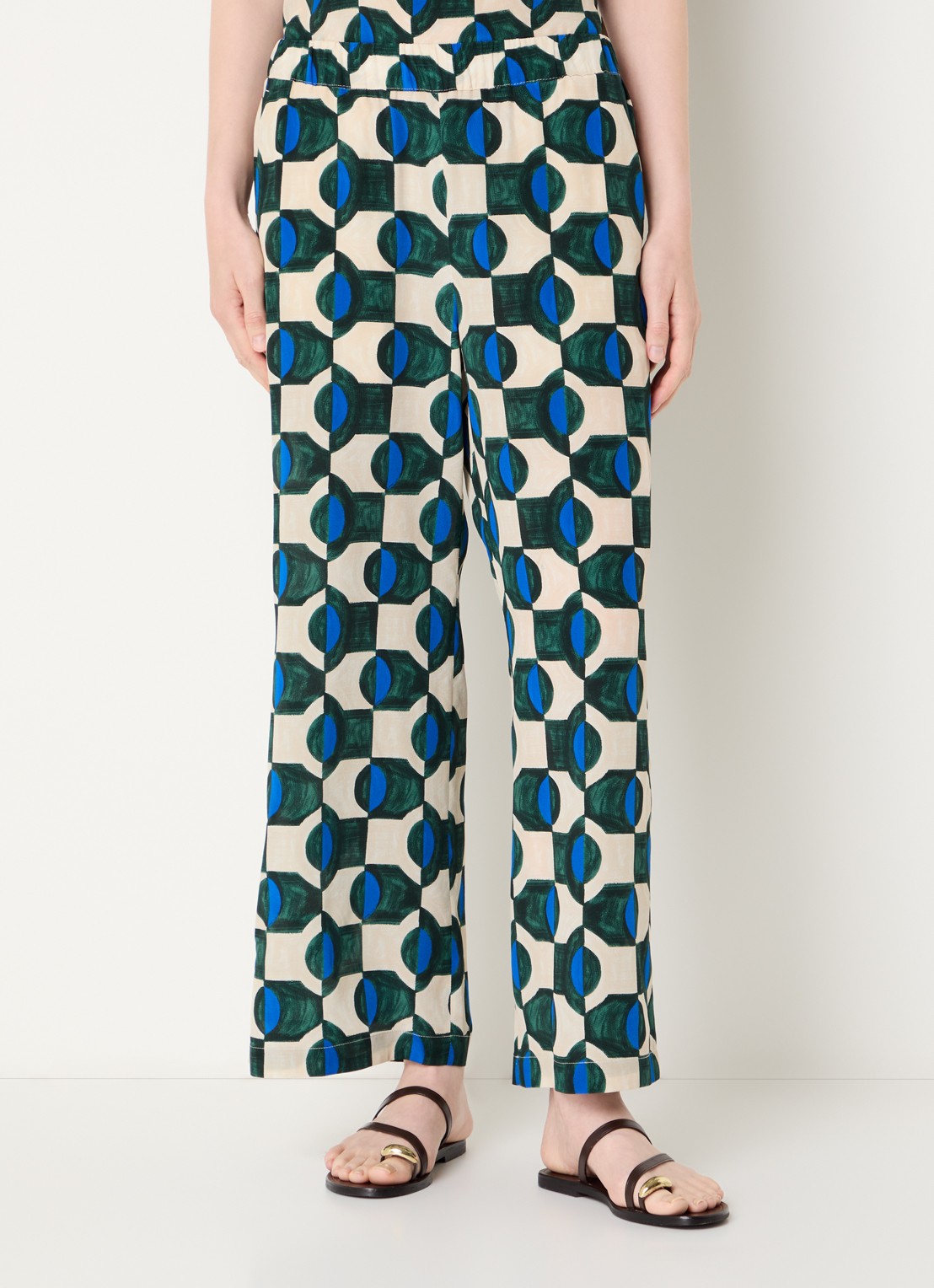 Max Mara Eusebio high waist wide fit broek van zijde met print - detail 2 donkergroen